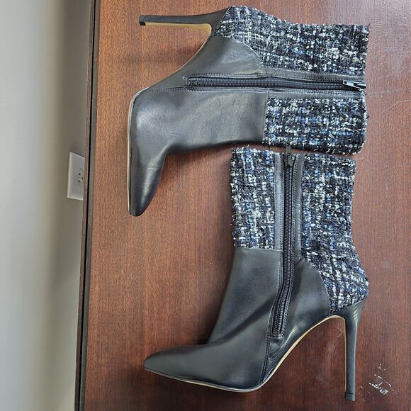 GUESS Size 8 Black Leather & Tweed Fabric Boot Vvidlet 2 - Picture 7 of 11